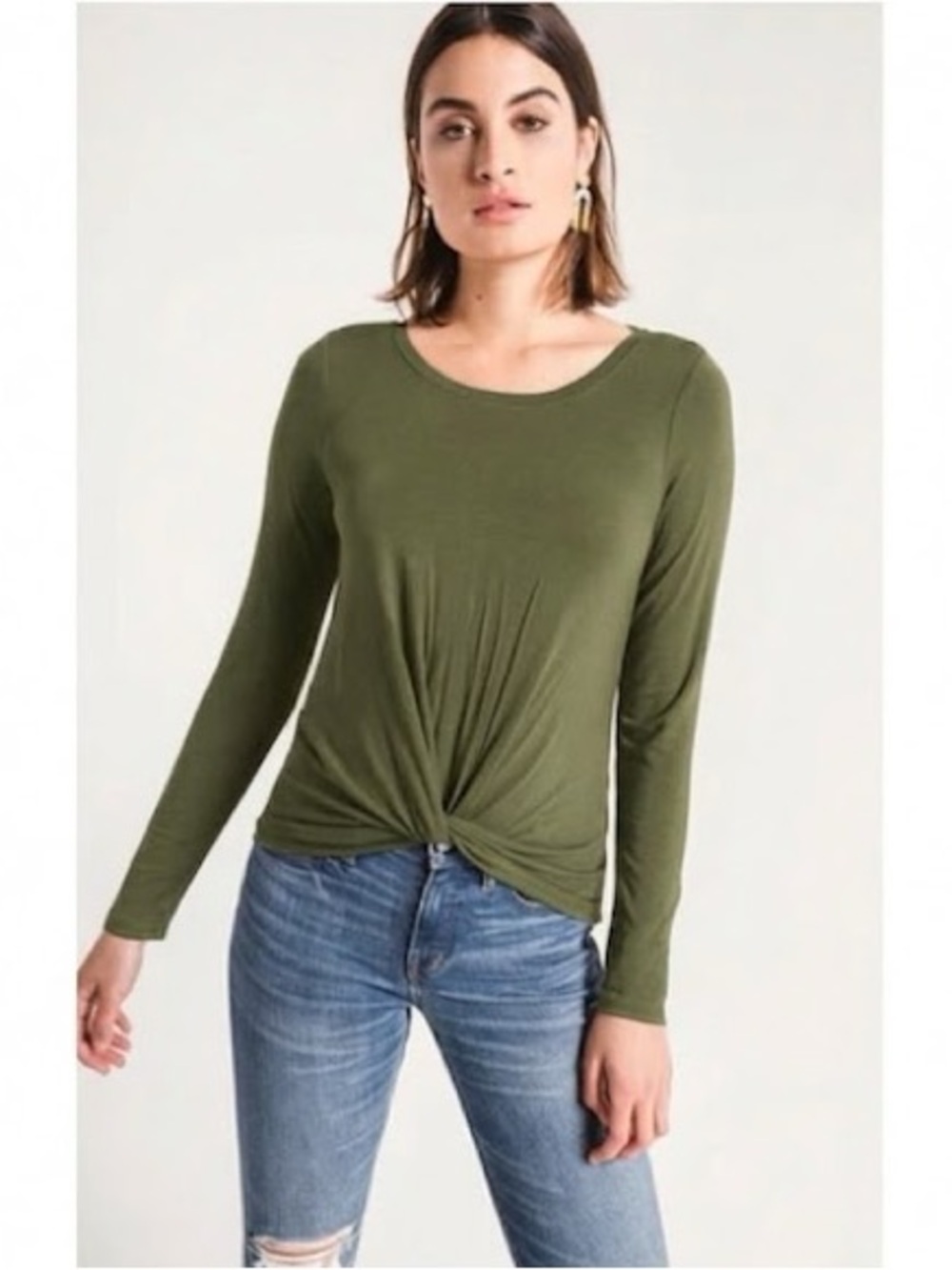 Z Supply Women’s Olive Green Long Sleeve Knot Front Tee Size Medium